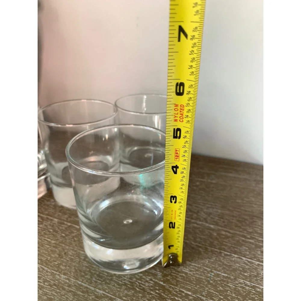 Set of 4 Bubble Base Whiskey Glasses Clear Glass Rocks Lowball Tumblers 4in